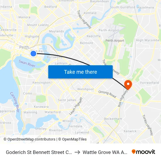 Goderich St Bennett Street Cat Id 103 to Wattle Grove WA Australia map