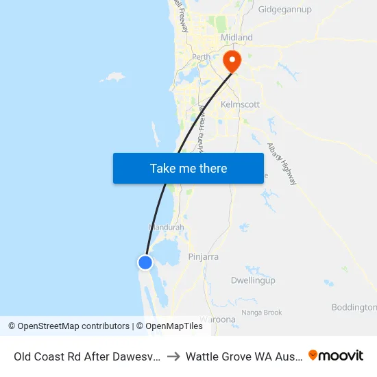 Old Coast Rd After Dawesville Rd to Wattle Grove WA Australia map