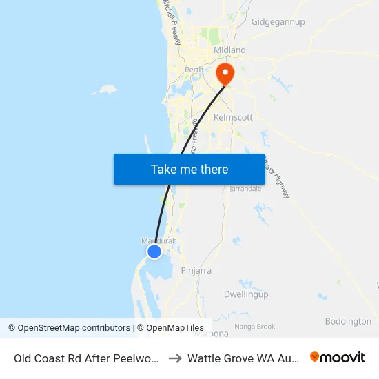 Old Coast Rd After Peelwood Pde to Wattle Grove WA Australia map