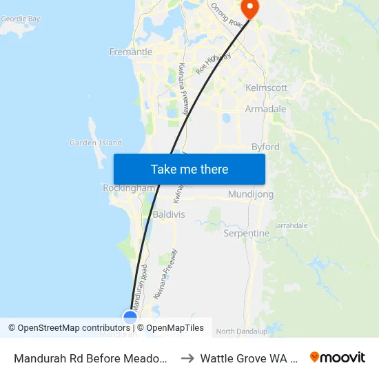Mandurah Rd Before Meadow Springs Dr to Wattle Grove WA Australia map