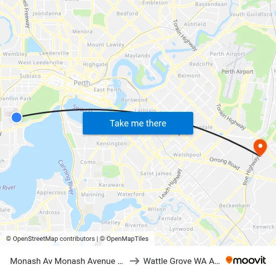 Monash Av Monash Avenue Cat Id 131 to Wattle Grove WA Australia map
