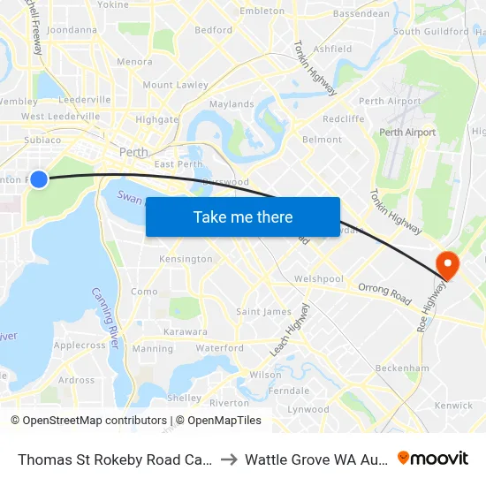 Thomas St Rokeby Road Cat Id 112 to Wattle Grove WA Australia map