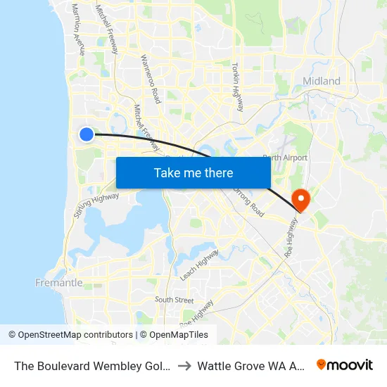 The Boulevard   Wembley Golf Course to Wattle Grove WA Australia map