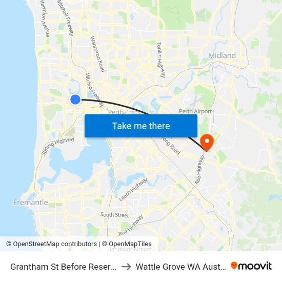 Grantham St Before Reserve St to Wattle Grove WA Australia map
