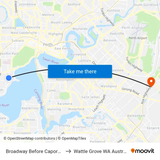 Broadway   Before Caporn St to Wattle Grove WA Australia map
