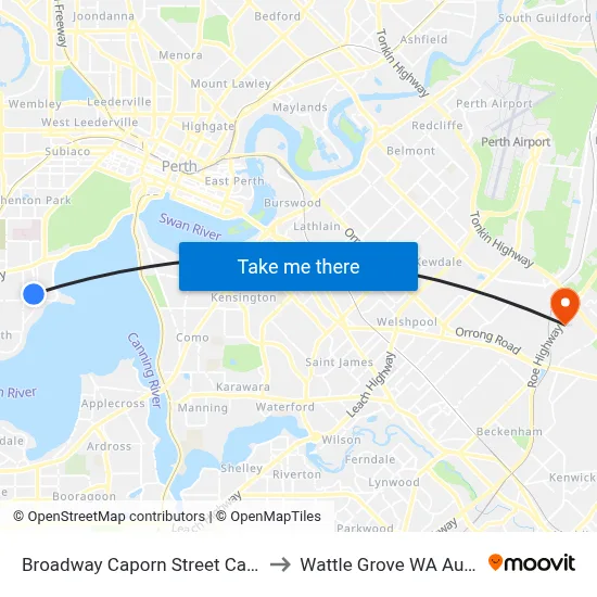 Broadway   Caporn Street Cat Id 124 to Wattle Grove WA Australia map
