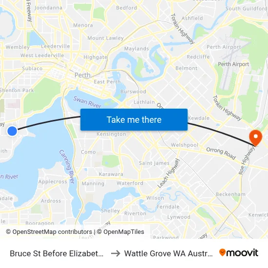 Bruce St Before Elizabeth St to Wattle Grove WA Australia map
