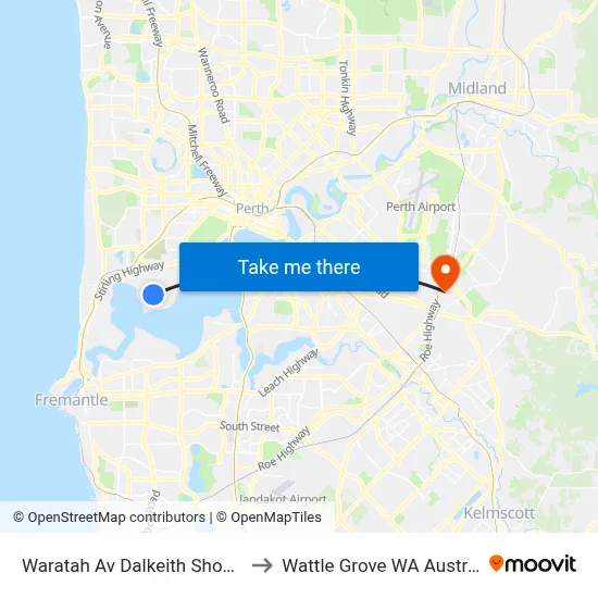 Waratah Av Dalkeith Shop Ctr to Wattle Grove WA Australia map