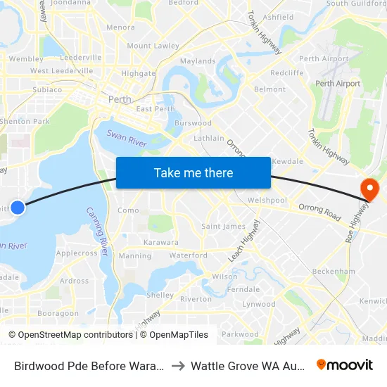 Birdwood Pde Before Waratah Av to Wattle Grove WA Australia map