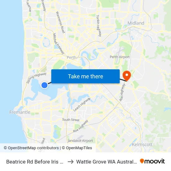Beatrice Rd Before Iris Av to Wattle Grove WA Australia map