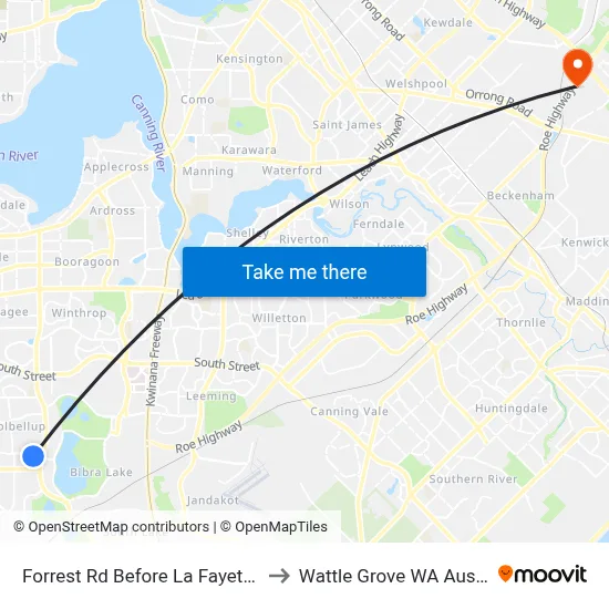 Forrest Rd Before La Fayette Bvd to Wattle Grove WA Australia map