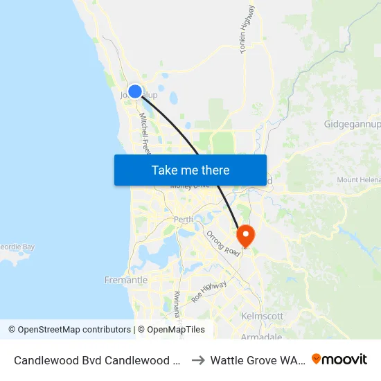 Candlewood Bvd Candlewood Shopping Centre to Wattle Grove WA Australia map
