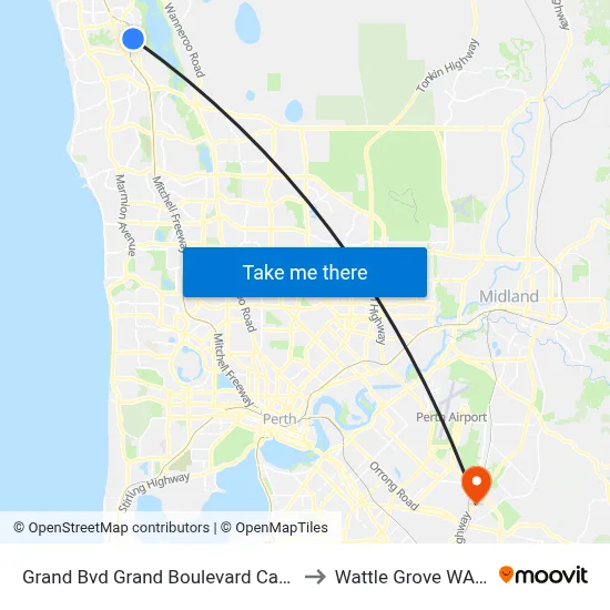 Grand Bvd Grand Boulevard Car Park Cat Id 27 to Wattle Grove WA Australia map