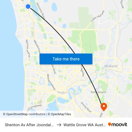 Shenton Av After Joondalup Dr to Wattle Grove WA Australia map