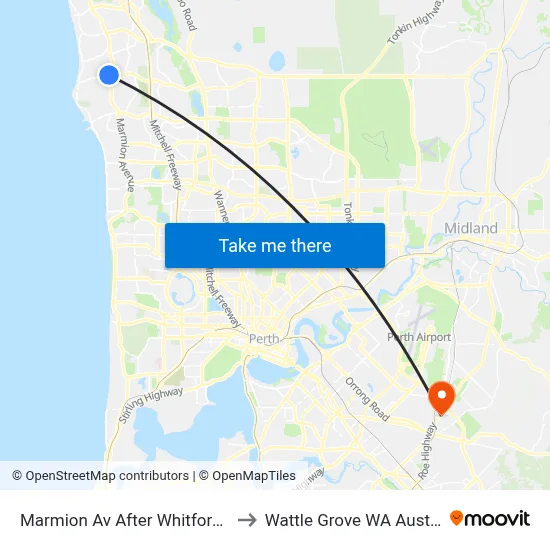 Marmion Av After Whitfords Av to Wattle Grove WA Australia map