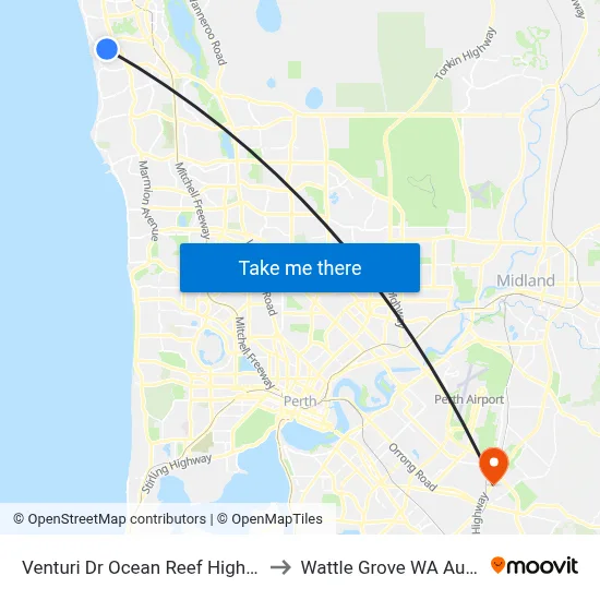 Venturi Dr Ocean Reef High School to Wattle Grove WA Australia map