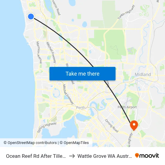 Ocean Reef Rd After Tiller Rd to Wattle Grove WA Australia map