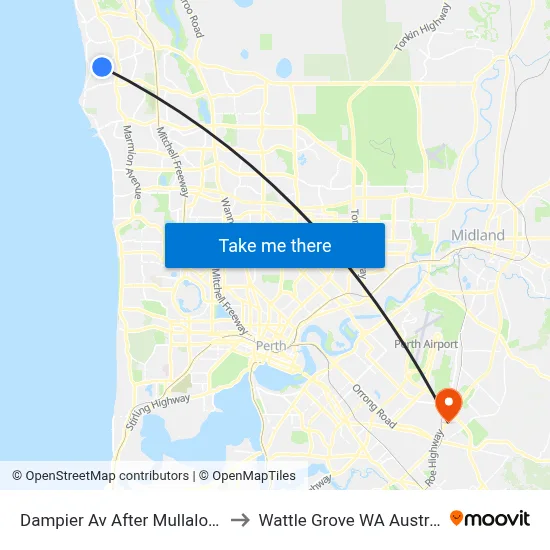 Dampier Av After Mullaloo Dr to Wattle Grove WA Australia map