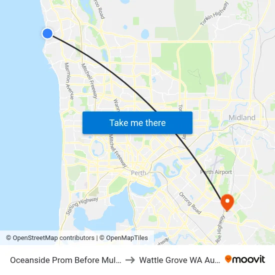 Oceanside Prom Before Mullaloo Dr to Wattle Grove WA Australia map