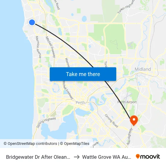 Bridgewater Dr After Oleander Wy to Wattle Grove WA Australia map