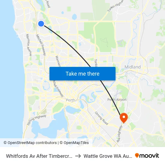 Whitfords Av After Timbercrest Rise to Wattle Grove WA Australia map