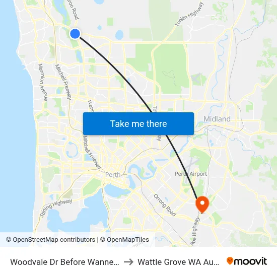 Woodvale Dr Before Wanneroo Rd to Wattle Grove WA Australia map