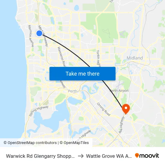 Warwick Rd Glengarry Shopping Centre to Wattle Grove WA Australia map