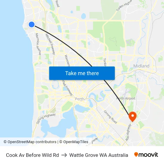 Cook Av Before Wild Rd to Wattle Grove WA Australia map