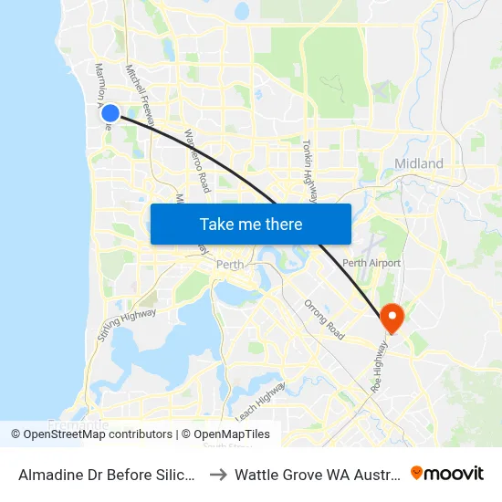 Almadine Dr Before Silica Rd to Wattle Grove WA Australia map