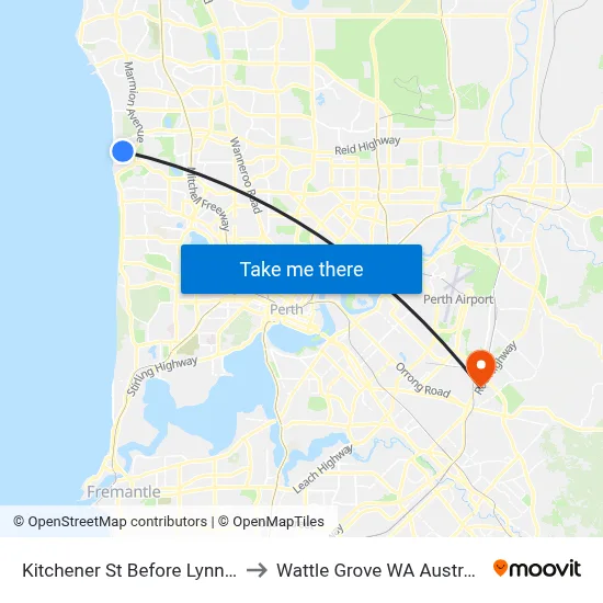 Kitchener St Before Lynn St to Wattle Grove WA Australia map