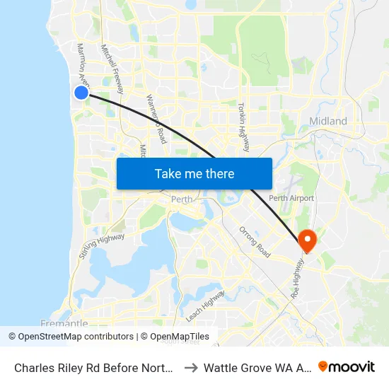 Charles Riley Rd Before North Beach Rd to Wattle Grove WA Australia map