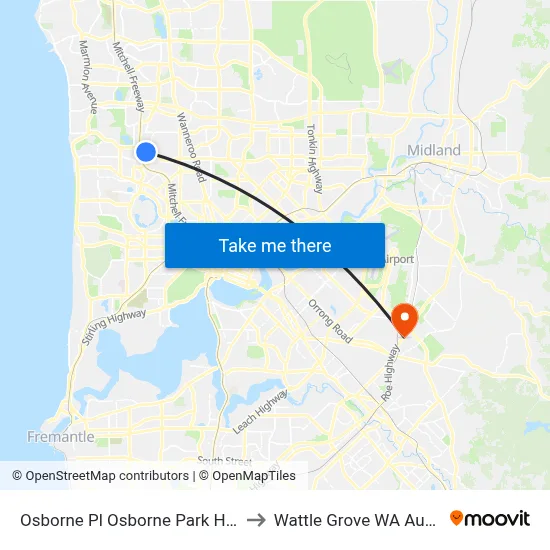 Osborne Pl Osborne Park Hospital to Wattle Grove WA Australia map