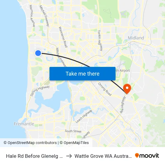 Hale Rd Before Glenelg Av to Wattle Grove WA Australia map