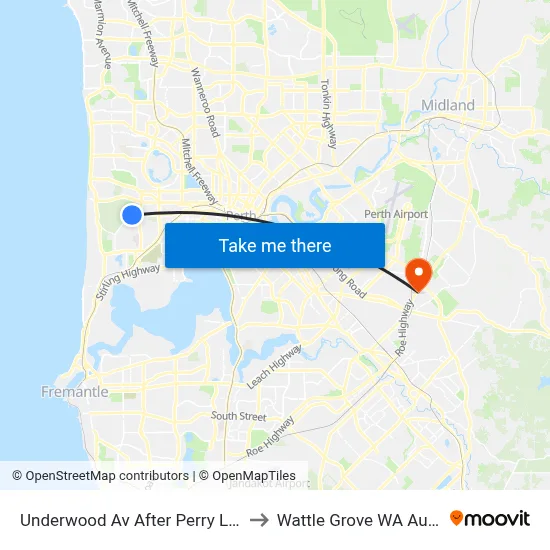 Underwood Av After Perry Lakes Dr to Wattle Grove WA Australia map