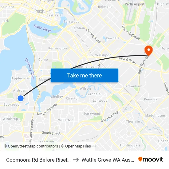 Coomoora Rd Before Riseley St to Wattle Grove WA Australia map
