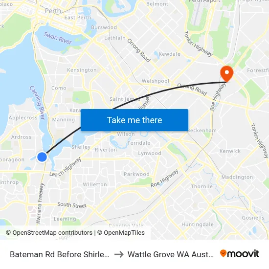 Bateman Rd Before Shirley Av to Wattle Grove WA Australia map