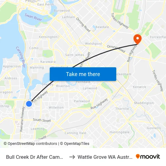 Bull Creek Dr After Camm Av to Wattle Grove WA Australia map