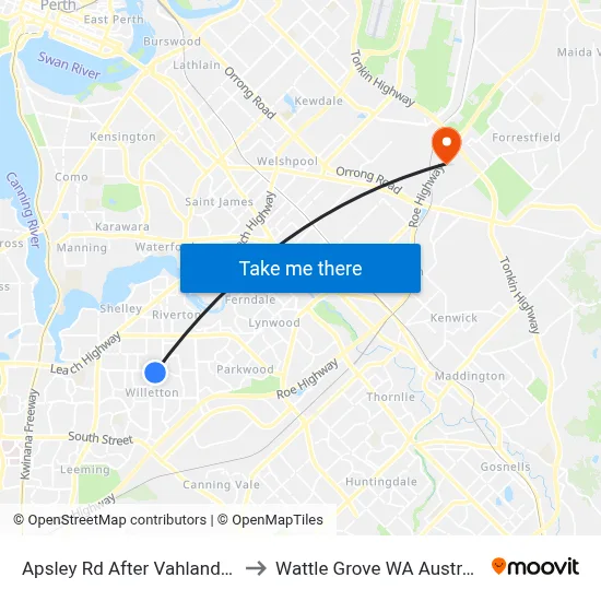 Apsley Rd After Vahland Av to Wattle Grove WA Australia map