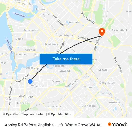 Apsley Rd Before Kingfisher Loop to Wattle Grove WA Australia map