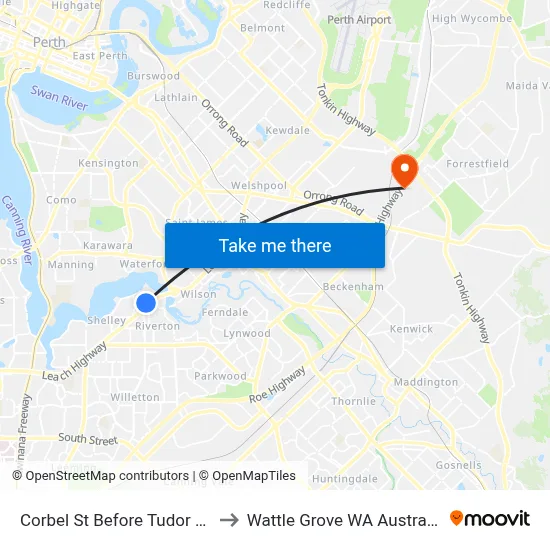 Corbel St Before Tudor Av to Wattle Grove WA Australia map