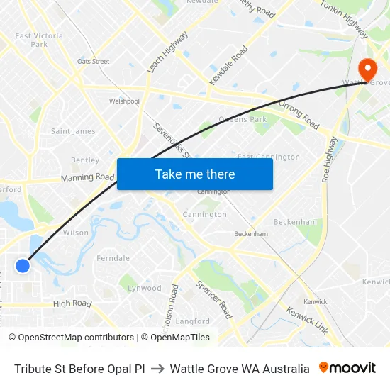 Tribute St Before Opal Pl to Wattle Grove WA Australia map