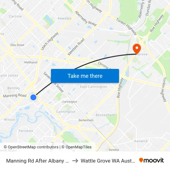 Manning Rd After Albany Hwy to Wattle Grove WA Australia map