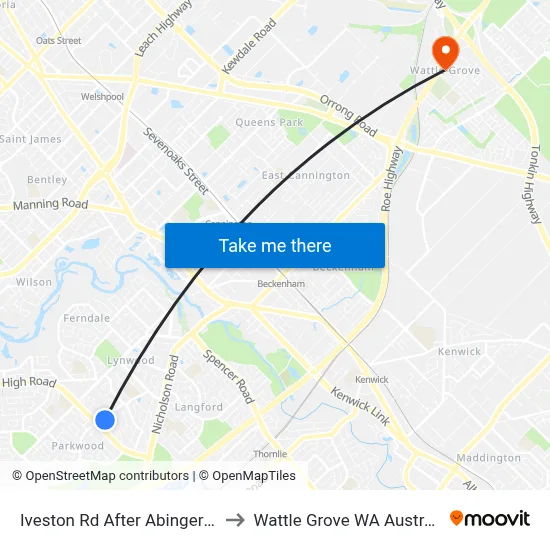Iveston Rd After Abinger Rd to Wattle Grove WA Australia map