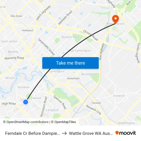 Ferndale Cr Before Dampiera Wy to Wattle Grove WA Australia map