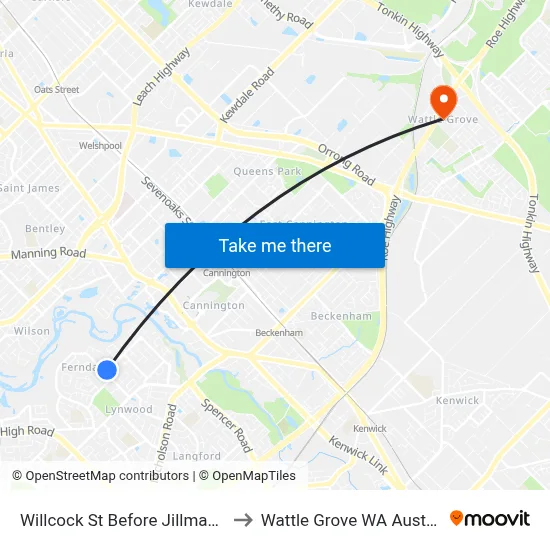 Willcock St Before Jillman Wy to Wattle Grove WA Australia map