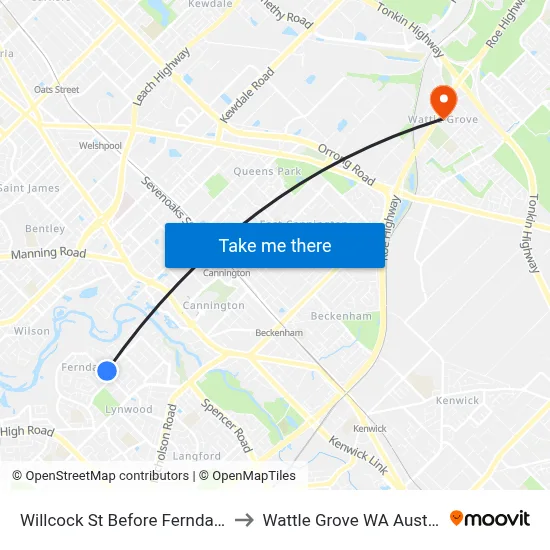 Willcock St Before Ferndale Cr to Wattle Grove WA Australia map