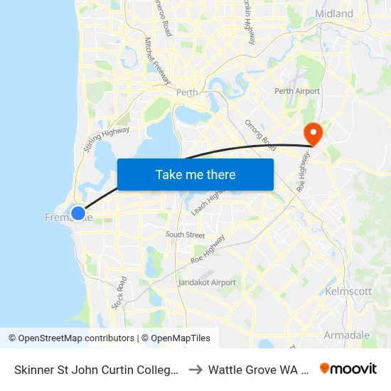 Skinner St John Curtin College Of the Arts to Wattle Grove WA Australia map