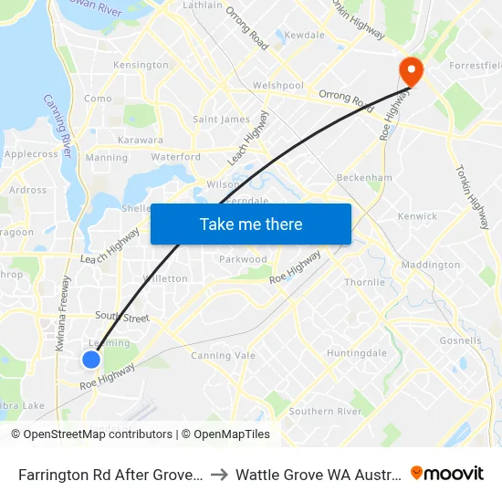 Farrington Rd After Grover Ct to Wattle Grove WA Australia map