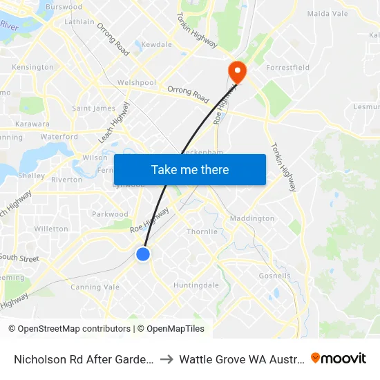 Nicholson Rd After Garden St to Wattle Grove WA Australia map
