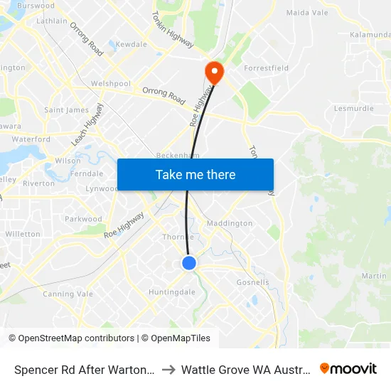 Spencer Rd After Warton Rd to Wattle Grove WA Australia map